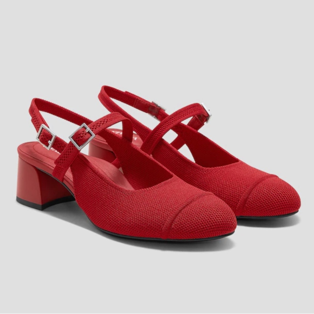 Vivaia Juliana Block Heel Slingback Mary Jane Knit Pumps Red EU 39 Fall Classic